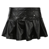 Personality Punk Style Rivet Zippered Folded Leather Skirt Summer New Sexy Hottie Low-Rise Thin Ultra-Short Skirt HZ0107