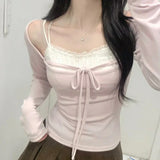 Pure-Want Sweet And Spicy Sexy Bow Tie With Two Long-Sleeved T-Shirts In Autumn Slimming Bottom Shirt Top HZ0107