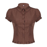 New Waist-Skinny Collar Shirt Street Hot Girl With Lace Wrinkles Top 2025 Summer HZ0107