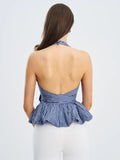 Yujie Wind Bow Hanging Neck Vest Woman Wearing A New Dress In The Female Style V Collar Bare Back Pont Top HZ0108