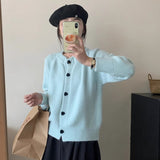 Autumn And Winter New Korean Design Love Buckle Solid Color Thick Collar Knitted Cardigan Loose Sweater Coat HZ0108