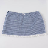 Lattice Lace Splicing Edge V-Neck Shirt Blue Vintage Hottie Waist Thin Cardigan Top Woman HZ0107