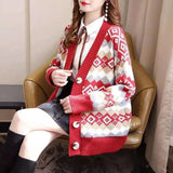Autumn And Winter Red Rhyme Sweater Cardigan Jacket Women's New Loose Lazy Wind Women's Knitwear In The Spring And Autumn Of 2025 HZ0108