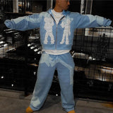 Y2K Trendy Fashion High Street Personality Hip-Hop Hoodie Men's And Women's Letter Sticker Cloth Jacket HZ0108