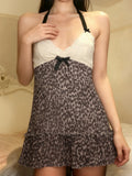 V Collar Sexy Hottie Wind Hanging Neck Blouse Sweet Leopard Lace Splicing Pure Desire A Swing Sling Vest Woman HZ0108