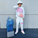 Vintage Zippered Early Autumn New Straight Loose Leg Trousers Set Street Fashion Sweater HZ0108