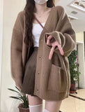 Korean Version Of V-Neck Lazy Wind Cardigan 2025 New Simple Sweater Women's Spring And Autumn And Winter Leisure Loose Knitting Shirt HZ0108
