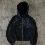 2025 Harajuku Y2K Spring And Autumn Hooded Sports Cardigan Zip Graffiti Print Long-Sleeved Hoodie Coat Code HZ0108