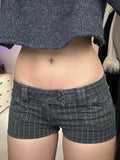 Street Wind Stripes Bumpy Denim Shorts Low-Waist Double-D Row Buckle-Suited Casual Hot Pants HZ0108