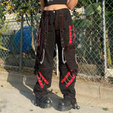 2025 Spring And Summer Women's Wear In The Red Street Dark Chain Button Weaving With Hm Hop Loose Casual Pants HZ0107
