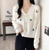 Korean Autumn And Winter Women's Sweet Gentle Wind Three-Dimensional Flower Nail Beads Knitted Cardigan Women's Soft-Creating Sweater Coat HZ0108