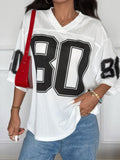 Street Hottie Style Oversize Letter Print Short-Sleeved T-Shirt V-Neck Loose Casual Dress HZ0108