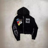 Vintage Hip Hop Print Hoodie Hoodie High Street Embroidered Open Shirt HZ0108