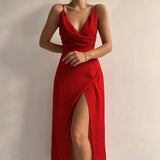Spring 2025 Sexy V-Neck Sling Open Fork Dress Women's Mid-Long Dress HZ0107