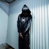 2025 Gothic Retro Loose Personalized Print Hooded Long-Sleeved Zippered Sweater HZ0108