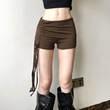 Street Hottie Sling Beads Tuxedo Irregular Tight-Bodying Ass Shorts Women Turn Over The Edges Low-Rise Leisure Pants HZ0107