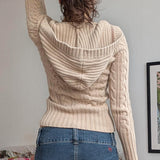 Autumn And Winter New Solid Color Hooded Wool Knitting Top Short Cash Waist Thin Buckle With Long-Sleeved Sweater HZ0107