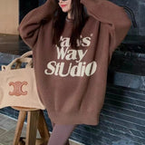 2025 Fashion Temperament Retro Spring And Autumn Wearing Knitted Shirt Letters Hit The Color Lazy Sweater Women's Top HZ0108