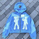 Y2K Trendy Fashion High Street Personality Hip-Hop Hoodie Men's And Women's Letter Sticker Cloth Jacket HZ0108