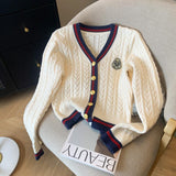 Vintage College Wind V-Neck Collidered Knitted R-Shirt 2025 Autumn/Winter New Ocean-Skinny Sweater Woman HZ0108