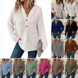 2025 Autumn And Winter Women's Clothing Solid Long-Sleeved V Collar Top Hooded Button Jacket Women HZ0108