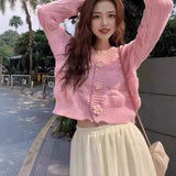 Lazy Wind Sweater Korean Version Of Autumn And Winter New Three-Dimensional Flowers Small Fragrant Knitted Open Shirt Wearing French Women's Coat HZ0108