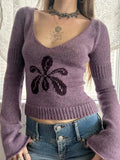 V-Neck Flower Repair Lazi Long-Sleeved Round-Neck Knitted Shirt Comfortable Foundation Of A Short-Edie Flower Sweater HZ0108