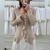 Sweater Women's 2025 Autumn And Winter Women's V-Neck Knitted Shirts Long Sleeve Wood Ears Solid Color Slimming HZ0108