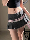 Sweet Spicy Striped Bow Lace Lace Skirt Girl Summer Lace Sweet Spicy Splicing Hottie Folded Skirt Jk Skirt HZ0108