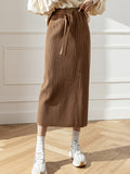 Pit Design Knitted Skirt Autumn Winter New High-Waisted Swaist Bag Hip Skirt Thin Casual Straight Skirt HZ0108