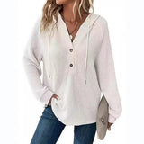 2025 Autumn And Winter Women's Clothing Solid Long-Sleeved V Collar Top Hooded Button Jacket Women HZ0108