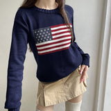Autumn And Winter New Loose Round Collar Collar Collar Base Sweater Women Pick Up Simple British Style Flag Top HZ0107