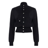 Autumn And Winter Solid Color Slimming Fashion Coat Women's Short-Term Waist Thin Black Collar Jacket HZ0107