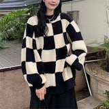 Lazy Wind Round-Neck Board Lattice Sweater Coat Autumn 2025 New Loose Large-Size Knitted Long-Sleeved Top Woman HZ0108