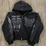 Street H-Hang Hop Star Girl Printed Black Zipper Hoodie Woman 2025 Y2k Harajuku Jacket Woman HZ0108