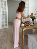 Home Fake Two Loose Trousers Set Sweet Pure Lust Lace Sling Vest + Slimming Casual Pants HZ0108