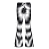 Vintage Leisure 2025 New High-Rise Thin And Tight Waist Twitching Lanky Striped Pants Fashion Wide Leggings HZ0108