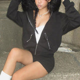 2025 Vintage Zippered Hoodie Jacket Loose Casual Babes Splicing Cardigan Top HZ0107