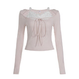 Pure-Want Sweet And Spicy Sexy Bow Tie With Two Long-Sleeved T-Shirts In Autumn Slimming Bottom Shirt Top HZ0107