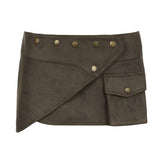 Workwear Style Rivet Pocket Spliced Retro Skirt Babes Street Sexy Low-Rise Thin Ass Short Skirt HZ0107