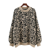 Leopard-Print Round Collar Collar Sweater Women's New Retro Loose Lazy Wind Thick Knitwear Women's Clothing In Autumn And Winter 2025 HZ0108