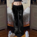 Spice Girls Street Star Drill Ribs Spliced Waist Velvet Trousers Drawstring Low-Waist Niche Casual Pants HZ0107