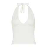 Spring/Summer 2025 New Hanging Neck With Sexy Low Chest Dew Back Slim Sleeveless Vest Blouse HZ0107