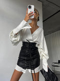 Tie Leather High-Rise Half-Dress Girl Pu Leather Retro Personality Tying Tice Bag Hip Skirt HZ0108