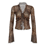 Women's Spice Girls Sexy Leopard Long-Sleeved Covers Autumn Thin R-Fight C-Perspective Cardigans With T-Shirts HZ0107