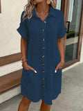 2025 Casual Solid Cotton Buckle Long Short-Sleeved Loose Shirt Dress Women's Dress HZ0108