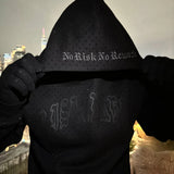 2025 Men's Print Dark Hot Diamond Black Series Youth Leisure Trend Long-Sleeved Hooded Jacket HZ0108