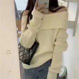 One-Word Shoulder-To-Shoulder Knitted Women's Clothing Autumn And Winter 2025 New High-End Feeling Wearing A Sweater Women's Bottom HZ0108