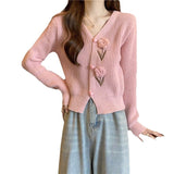 Long-Sleeved Knitted Jersey Women's Autumn And Winter Dress 2025 Women's Loose Age Reduction V Collar Tie-Up Cardigan Sweater HZ0108