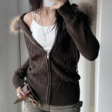 New Retro Casual Hair Collar Hooded Stuxed Sweater Feminine Minimalist Autumn Winter Coat HZ0108